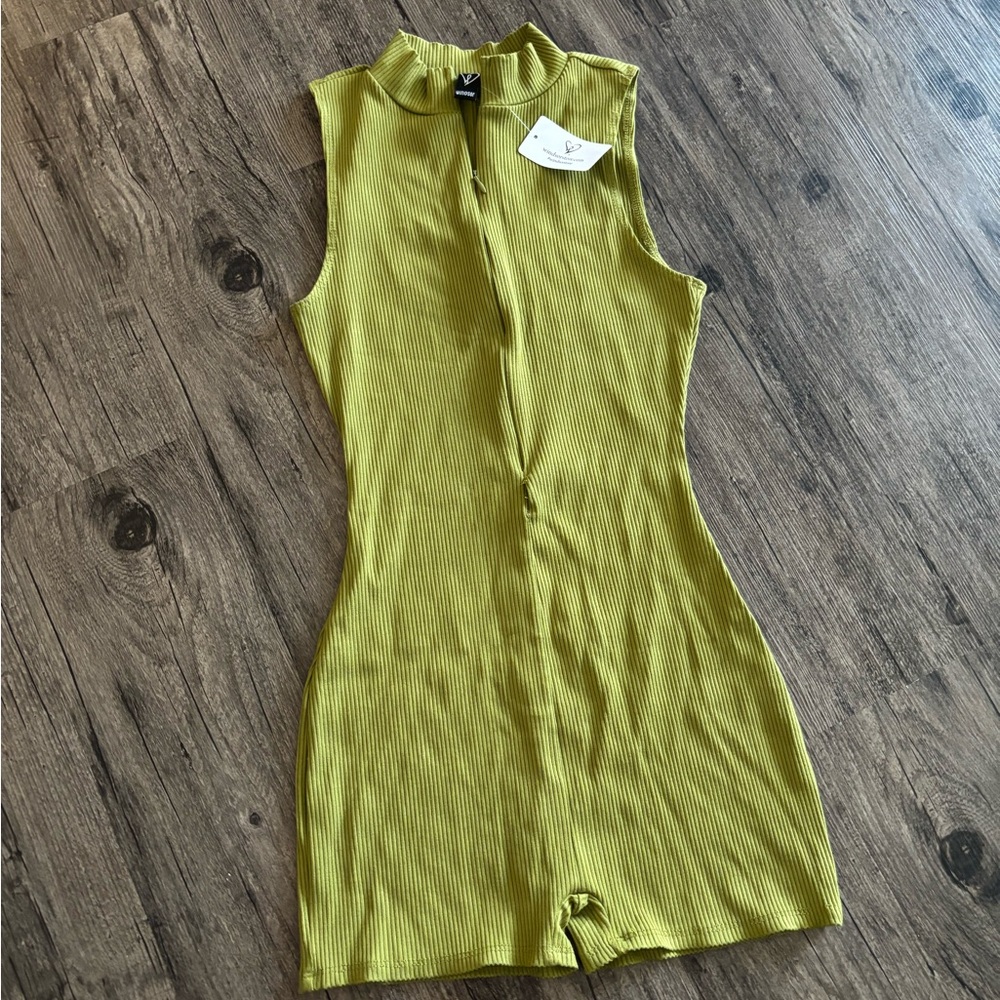 Windsor Ribbed Sleeveless Zip Up Jumpsuit in Olive Green NWT